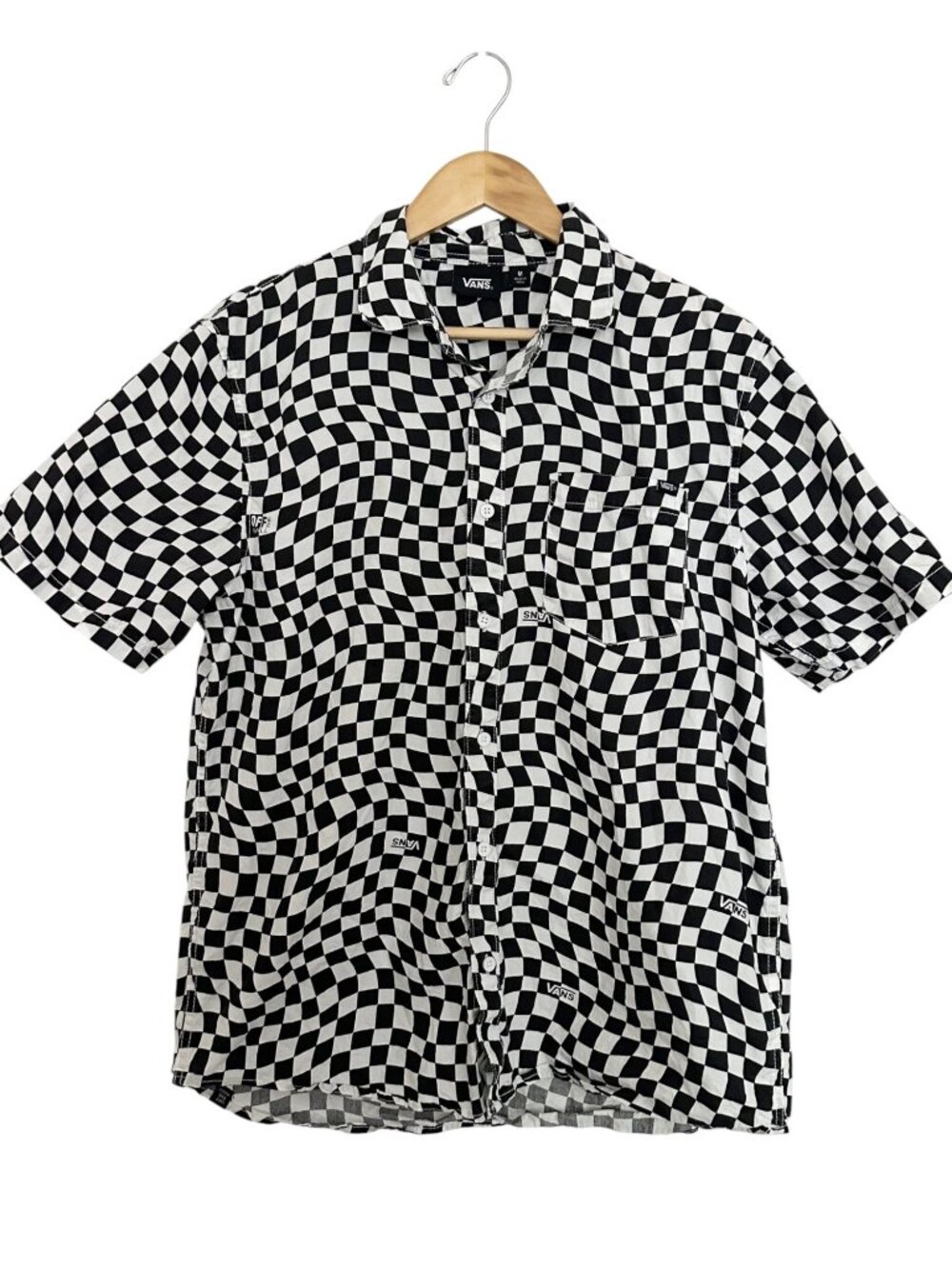 Vans Off The Wall Mens Medium Warped Checkerboard Short Sleeve Button Down Shirt